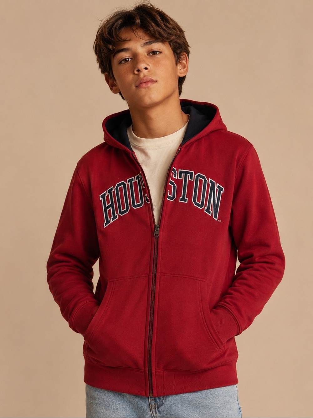 Genuine Stuff Houston Youth Full Zip Hoodie Red Size M 10/12